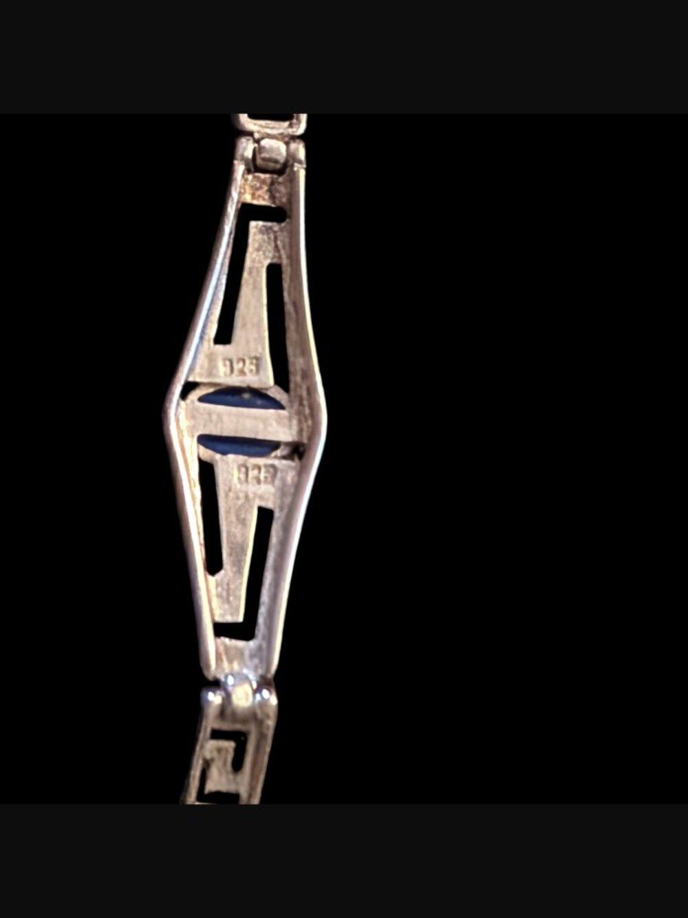 925 Sterling Silver Greek Key Meander Blue Lapis Size 7.25" Bracelet - Picture 9 of 14